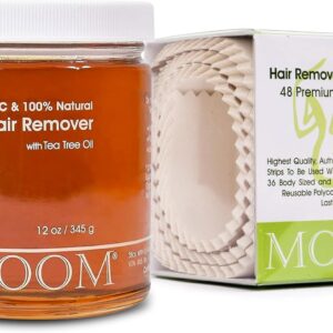 MOOM Starter Waxing Kit - 12 oz Jar of Organic Sugar Wax with Tea Tree Oil for Bikini, Brazilian, Face