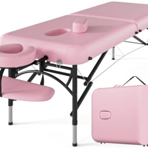 CLORIS 84" Professional Massage Table Portable 2 Folding Lightweight Facial Salon Spa Tattoo Bed Height Adjustable with Carrying Bag & Aluminium Leg Hold Up to 1100LBS Pink