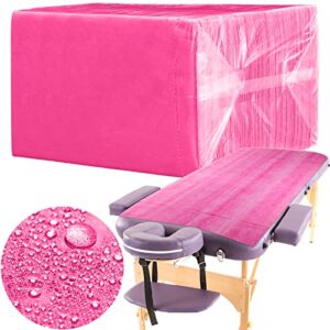 Breling 100 Pieces 31. 5 x 71 Inch Disposable Bed Sheets Massage Table Sheets Non-woven Spa Fabric Waterproof Bed Cover Oil Proof Breathable Accessories for Spa Beauty Salon Hotels Tatto(Pink)