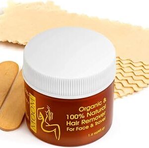MOOM - Facial Sugaring Wax Travel Kit, Hair Removal for Chin, Eyebrows & Upper Lip - Made with Aloe Vera & Tea Tree Oil - Includes 1.6oz Jar, 6 Reusable Fabric Strips & 2 Wax Applicator Sticks