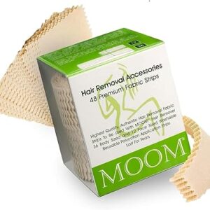 MOOM Hair Removal Wax Strips, 48 Count - Reusable & Washable Polycotton Strips for Maximum Hair Removal, Perfect for Bikini Zone, Leg, Eyebrows, Body & Face - Unisex Use